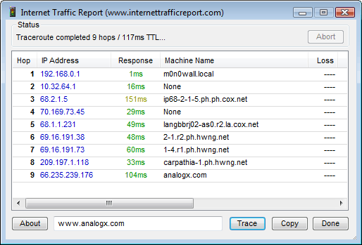 Traceroute dialog
