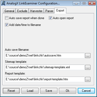 Export configuration dialog